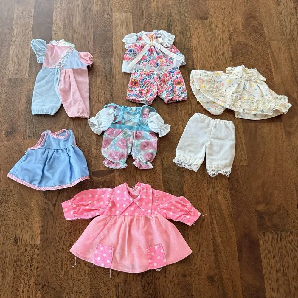 16 Piece Vintage Doll Clothes Lot Dresses Rompers 1980s